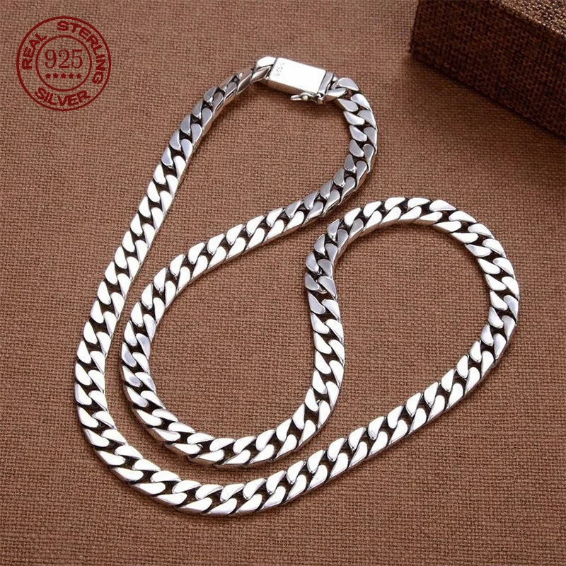 100% S925 Sterling Silver Necklace 7MM 8MM 10MM Punk 925 Silver Chains Original Certified Jewelry Gifts - Madeinsea©