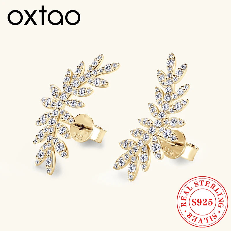 OXTAO Leaf-Shaped Earrings Jewelry for Women 925 Sterling Silver D VVS1 Moissanite Earrings Fashion Wedding Accessories