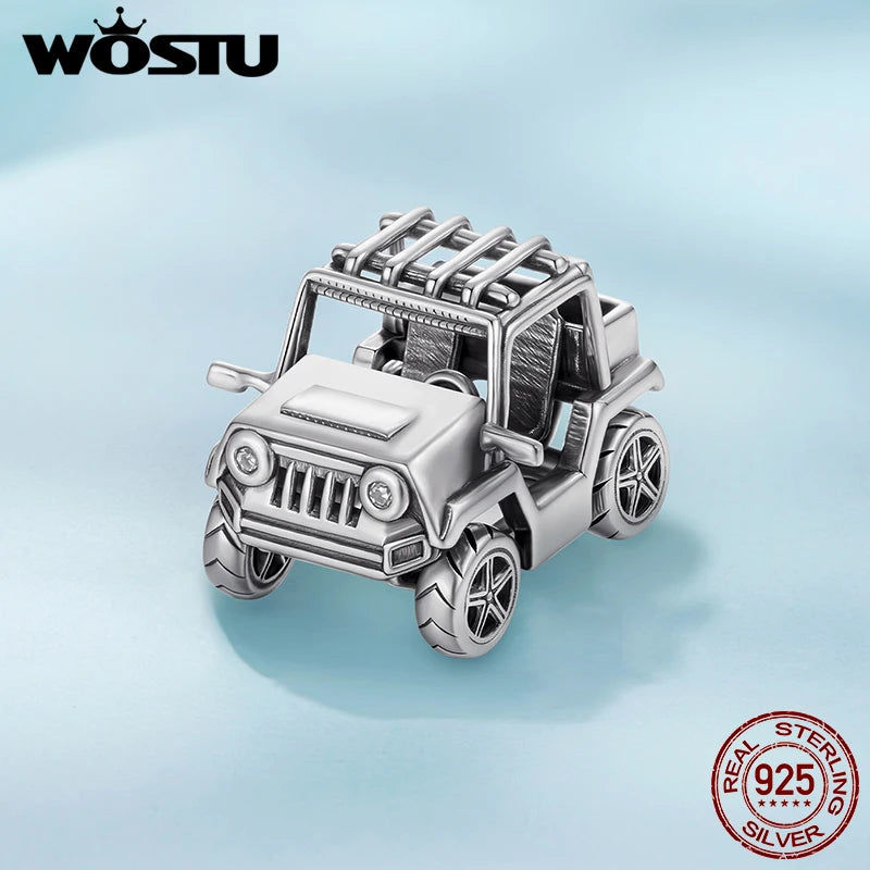 WOSTU 925 Sterling Silver Vintage Car Beads Off-road Vehicles Charm Pendant Fit Original Bracelet DIY Gift For Family