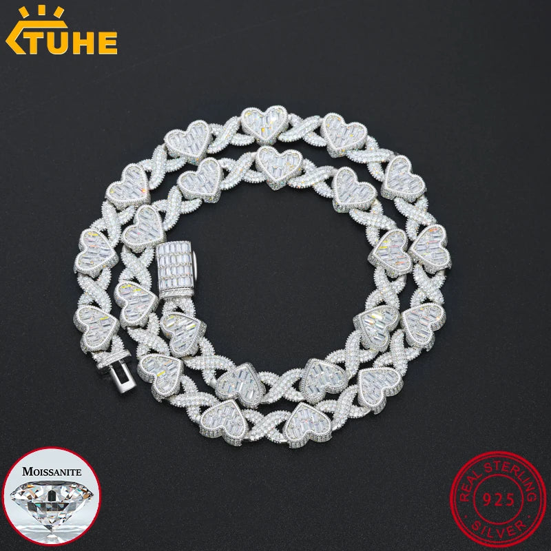TUHE Hip Hop Unisex High Quality VVS1 Moissanite Heart Necklace 925 Silver For Men Hip Hop Jewelry