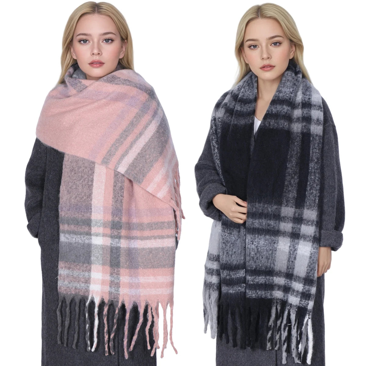 Winter Thick Stripe Cashmere Scarf for Woman Men Fashion Pashmina Large Tassel Shawls Wraps Soft Bufanda Warm Muffler Scarves
