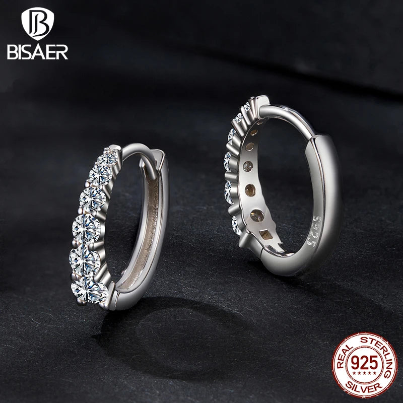 BISAER Multiple Dazzling Moissanite Hoop Earrings 925 Sterling Silver for Women Cut Lab Diamond Engagement Wedding Fine Jewelry