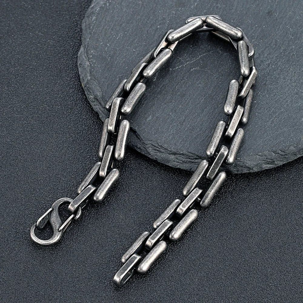 MKENDN Men's Heavy Handmade Chain Bracelet Never Fade Double Push Carabiner Clasp Stainless Steel Punk Rectangle Link Accessory