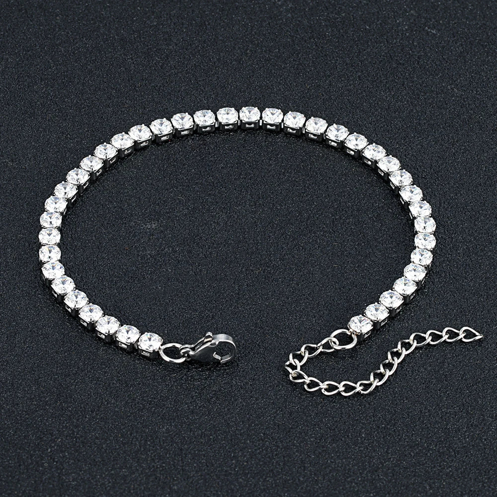 MKENDN 4mm High Quality Shiny Cubic Zirconia Chain Wrist Bracelet Bangle for Women Stainless Steel Exquisite Premium Jewelry New