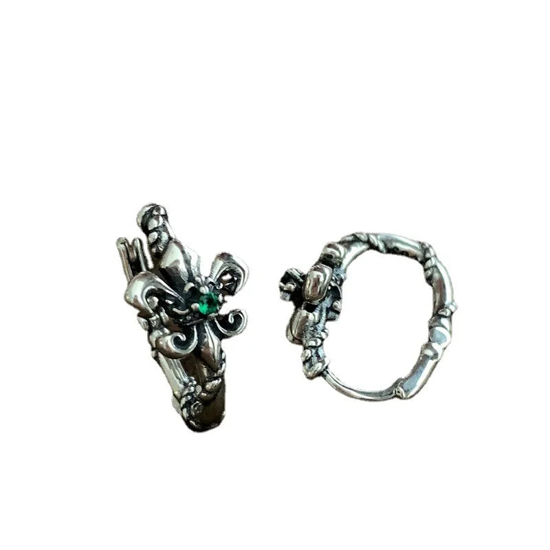 Retro Hoop Earrings for Women Men High Quality S925 Sterling Silver Emerald Zircon Earrings New Original Personalized Jewelry