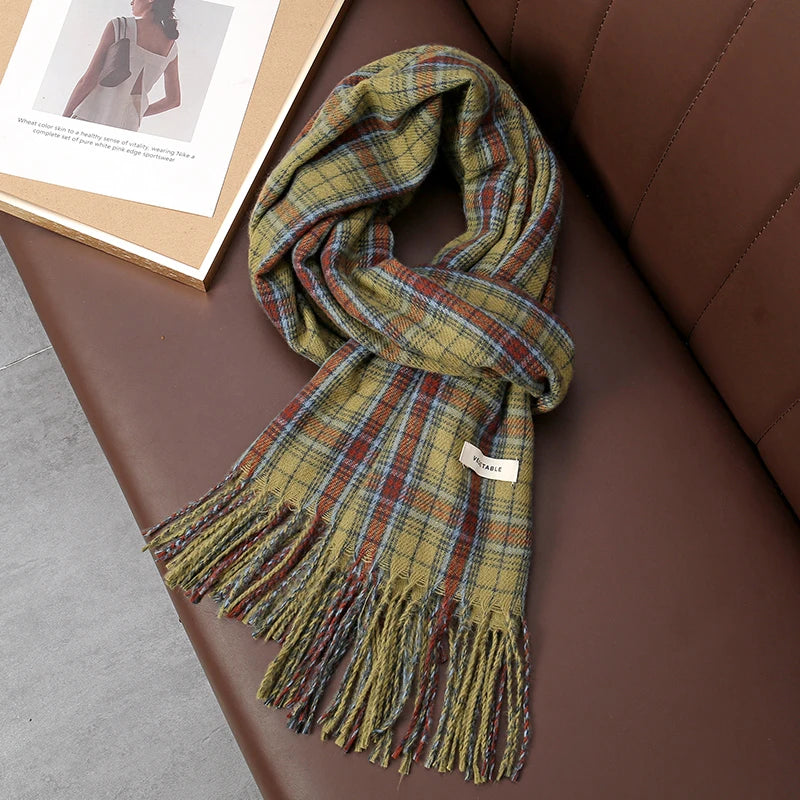Winter Plaid Scarf Design Women Cashmere Pashmina Warm Shawl Lady Wrap Tassel Scarves Knitted Men Foulard Thick Blanket 2024 - Madeinsea©