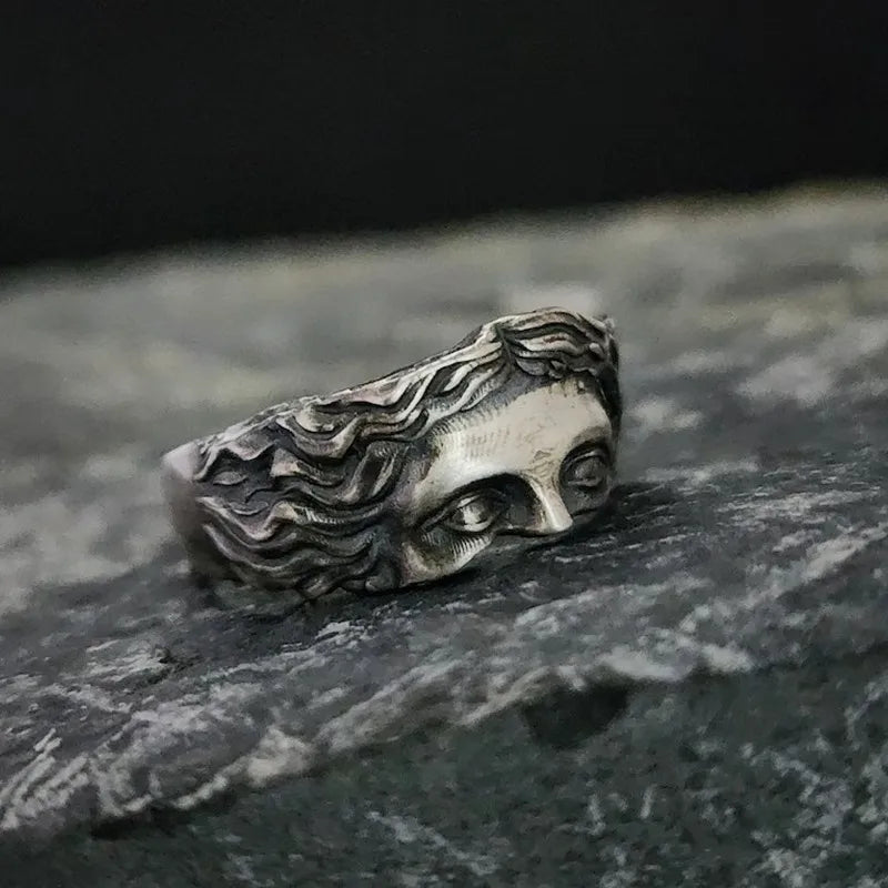 Creative Venus Mask Ring Vintage Thai Silver Relief Opening Adjustable Ring Confession Gift