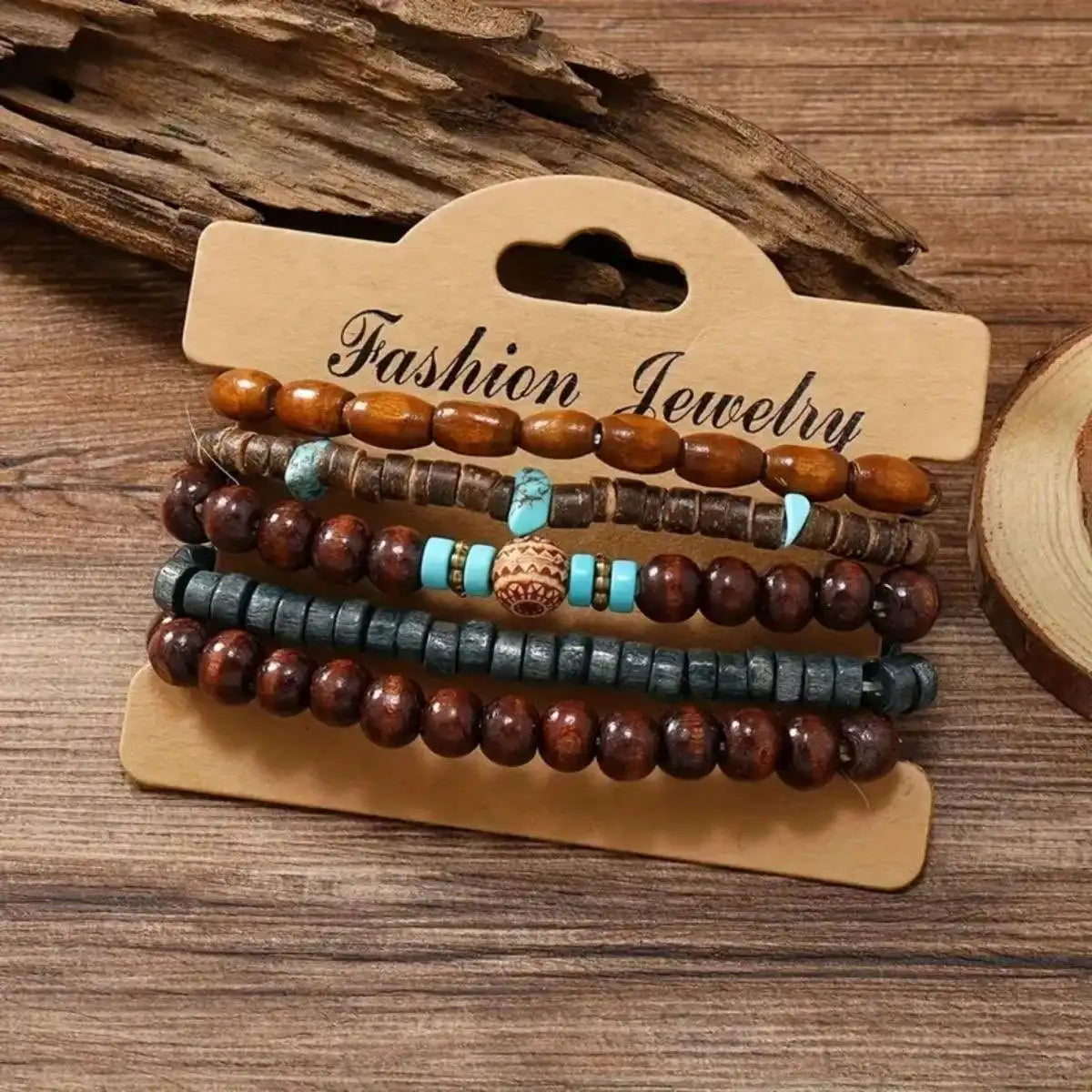 5pcs/set Natural Stone, Wood Beads Beaded Bracelet, Men's Chinese Style Charm Bracelet