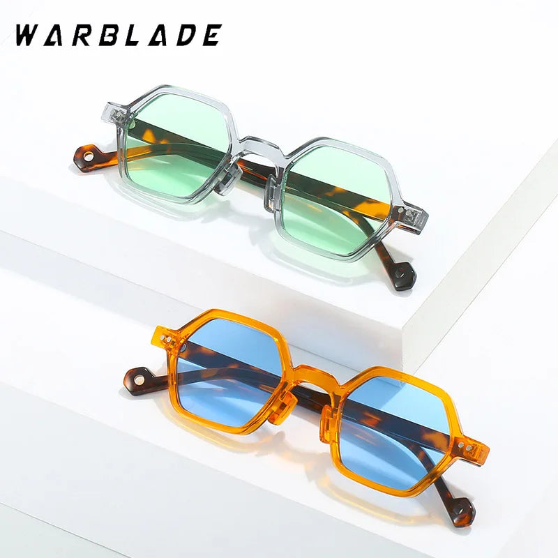 2025 Neue Vintage Polygon Orange Quadrat Sonnenbrille Für Frauen Männer Mode Hexagon Klar Ozean Objektiv Shades UV400 Nieten Sonnenbrille