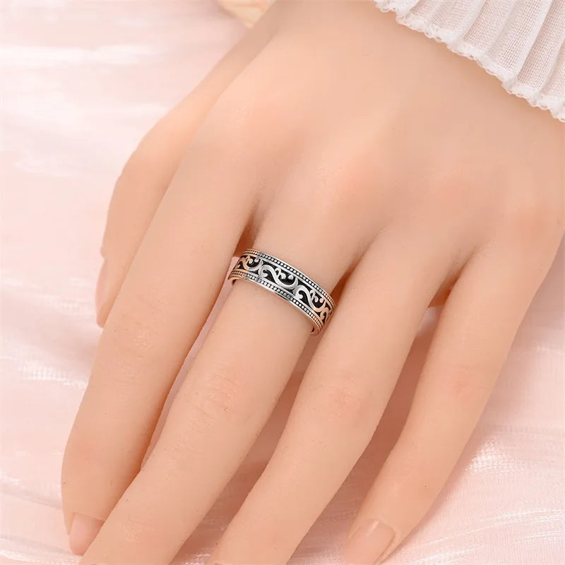 New Rings 925 Silver Plated Vintage Auspicious Cloud Evil Eye Heart Shaped Cutout Rings For Couple Fine Jewelry Anniversary Gift