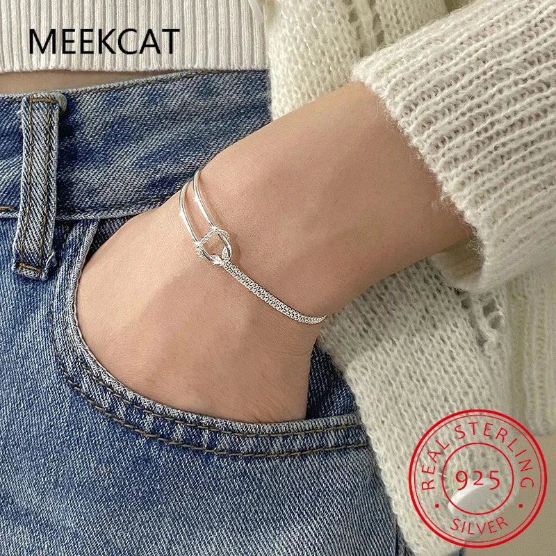 Real 925 Sterling Silver Asymmetric Double Layer Chain Bracelet for Women Hiphop Fine Jewelry Minimalist Accessories - Madeinsea©