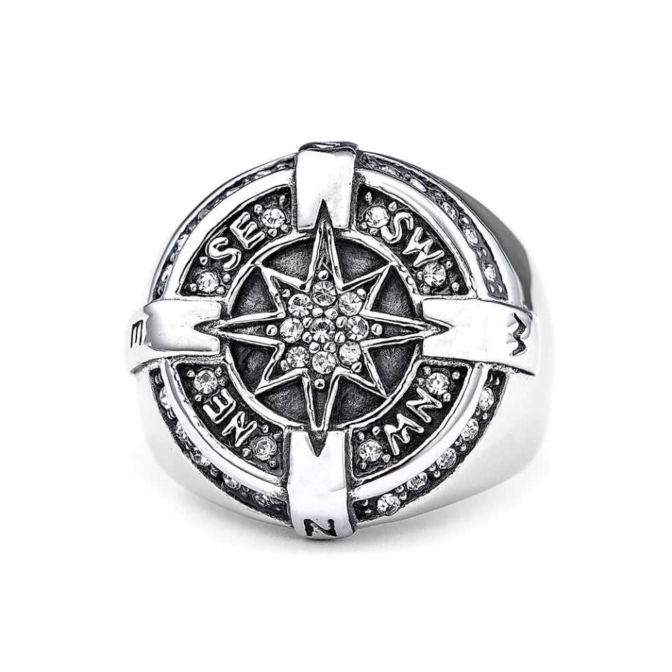 Vintage Stainless Steel Compass Ring For Men and Women - Madeinsea©