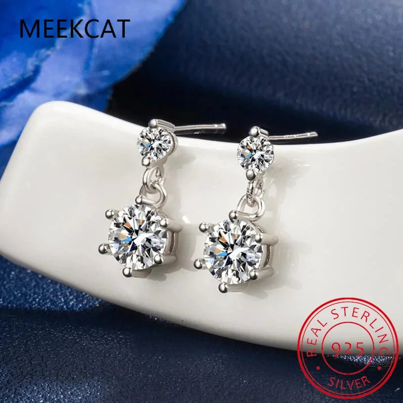 Neue VVS1 D-farbene Ohrringe mit rundem Moissanit-Diamanten für Damen, geprüft und für 925er Sterlingsilber gefertigt – feinster Schmuck