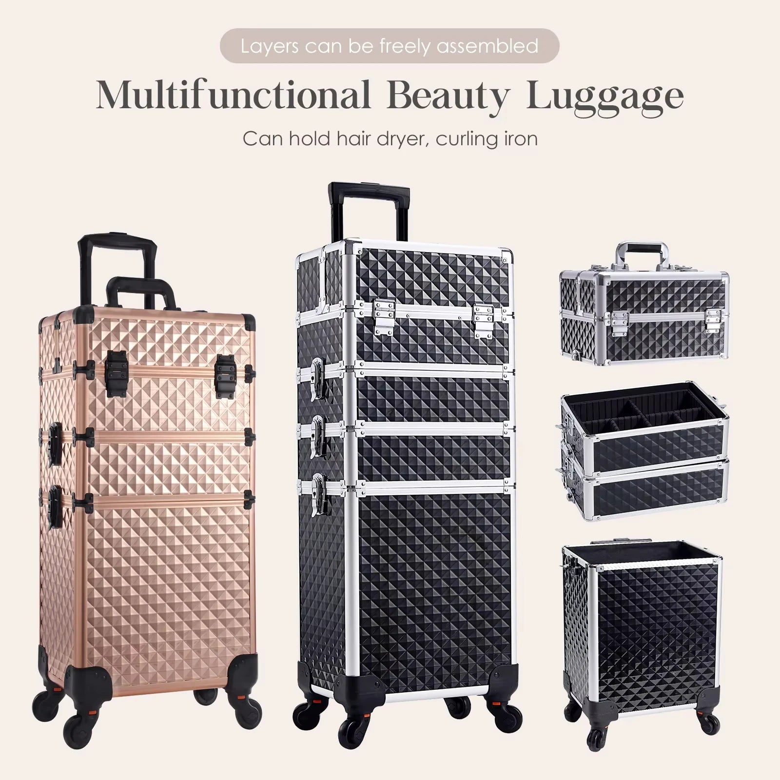 Makeup Trolley Case Detachable 4 in 1 Alloy Train Briefcase for Nail Manicure on Wheels Lock Salon Large Capacity Storage Case - Madeinsea©