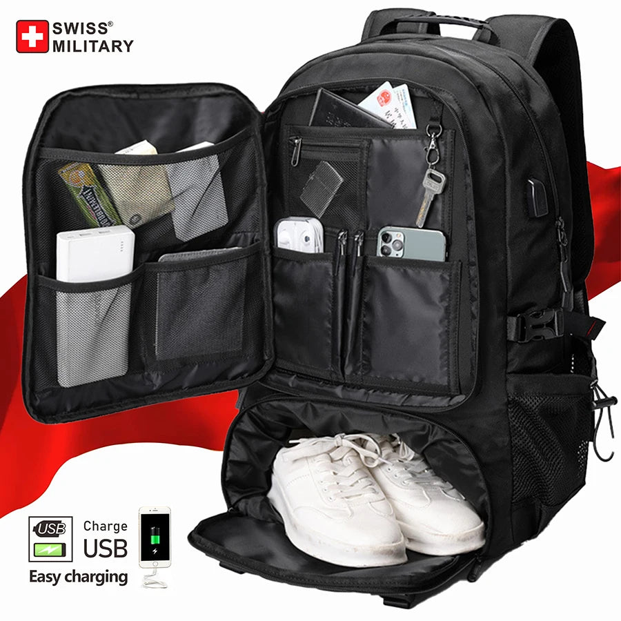 SWISS MILITARY Travel Backpack Men Waterproof Business Bag Expandable SWISS MILITARY Travel Backpack Men Waterproof Business Bag Expandable