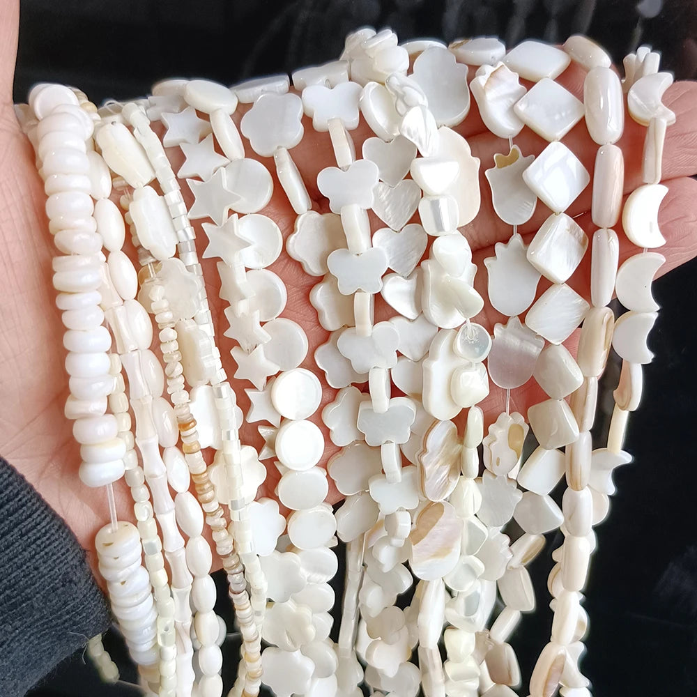 100% Natural Shell Beads White Mother Of Pearl Heart Oval Star Butterfly Irregular Shape Charms Bead For Jewelry Making DIY 15"