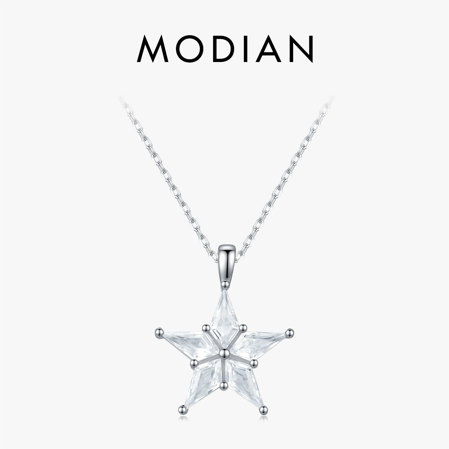 MODIAN 925 Sterling Silver Delicate Shinning Stars Necklace Clear Zirconia Stackable Pendant Necklaces For Women Fine Jewelry