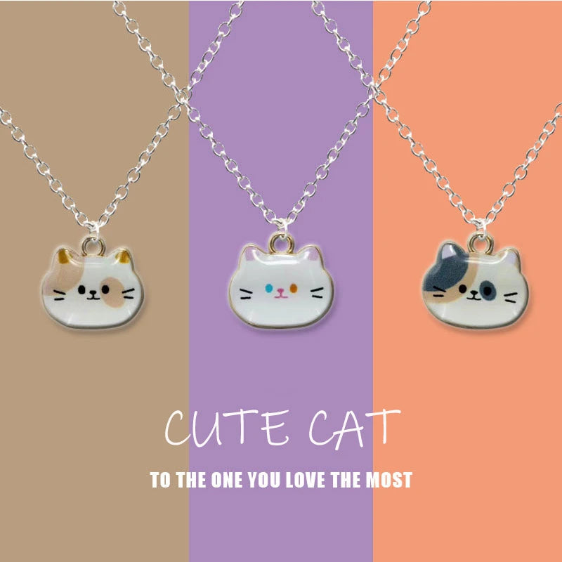 New Trendy Cute Enamel Cat Pendant Necklace For Women Exquisite Cartoon Kitten Metal Chain Choker Party Friendship Jewelry Gifts