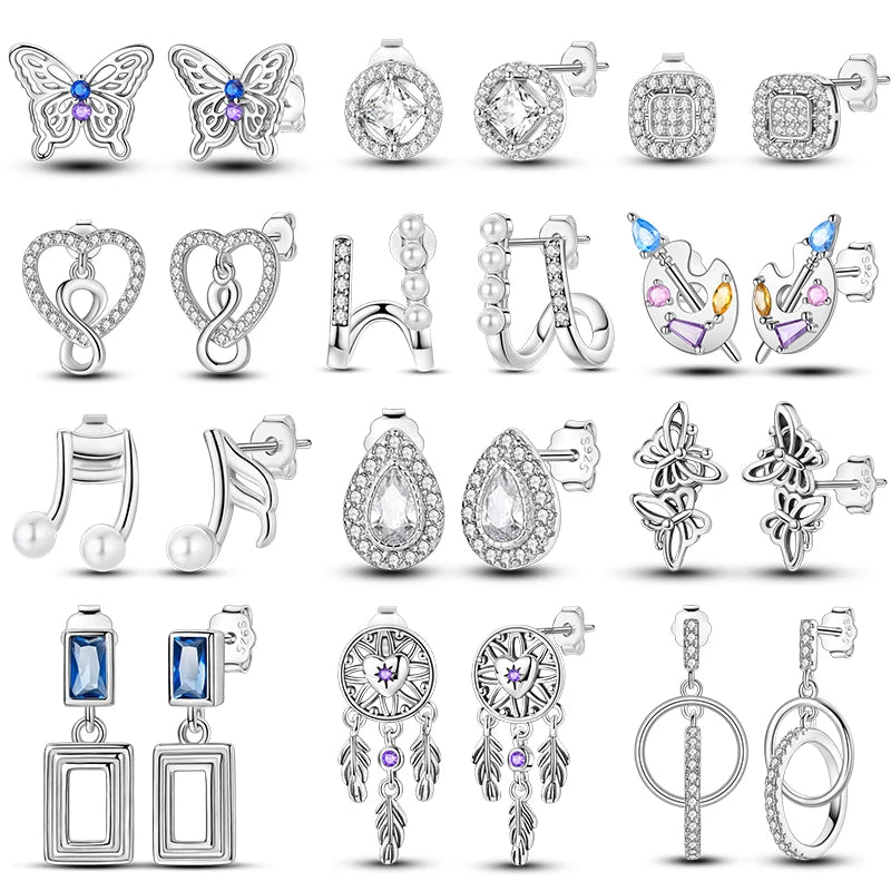 Classic Zircon Stud Earrings For Women Pearl Drop Earring 100% 925 Sterling Silver Butterfly Heart-Shaped Earings Fine Jewelry