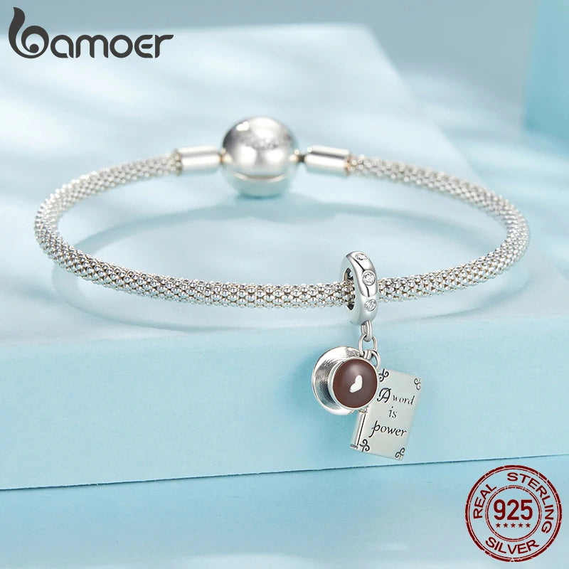 BAMOER Solid 925 Sterling Silver Coffee and Book Charm fit Original Bracelet DIY Jewelry Accessories bamoer Beads SSCC3051
