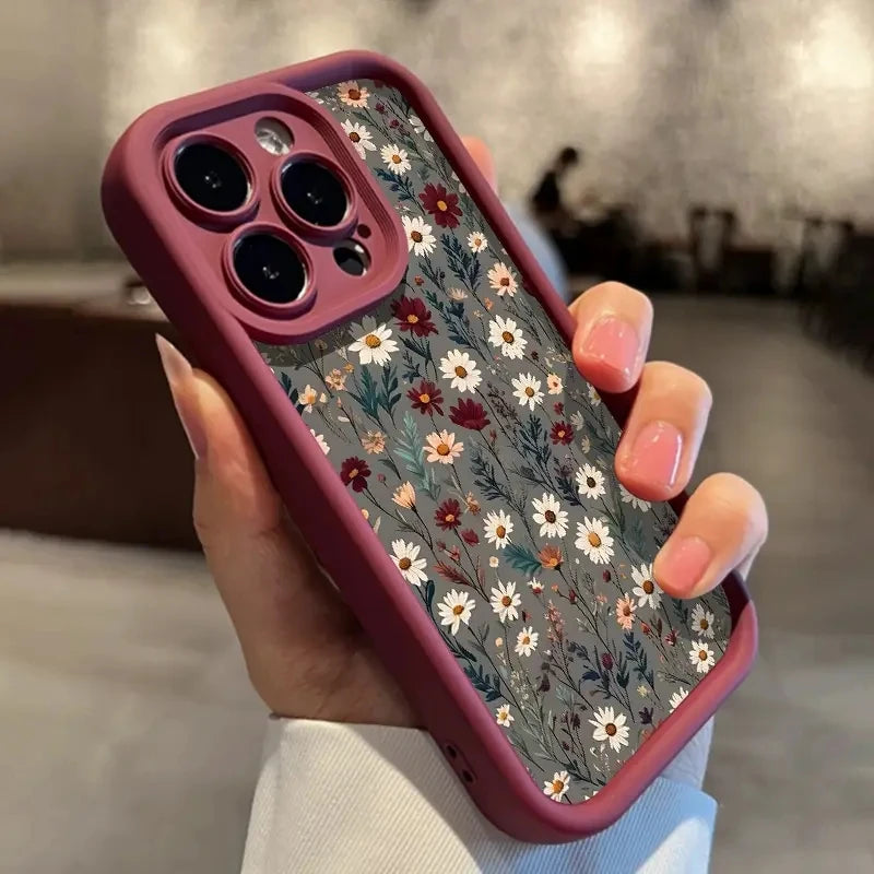 Retro Floral Pattern Silicone Phone Case for iPhone 11 12 13 14 15 16 17 Air Pro Max 16E XR XS X 7 8 Plus SE2 Shockproof Cover