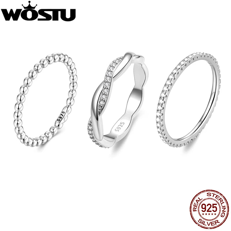 WOSTU Wedding Band Rings for Women 925 Sterling Silver AAA Zircon Stackable Engagement Crossed Rings Simple Jewelry Party Gift