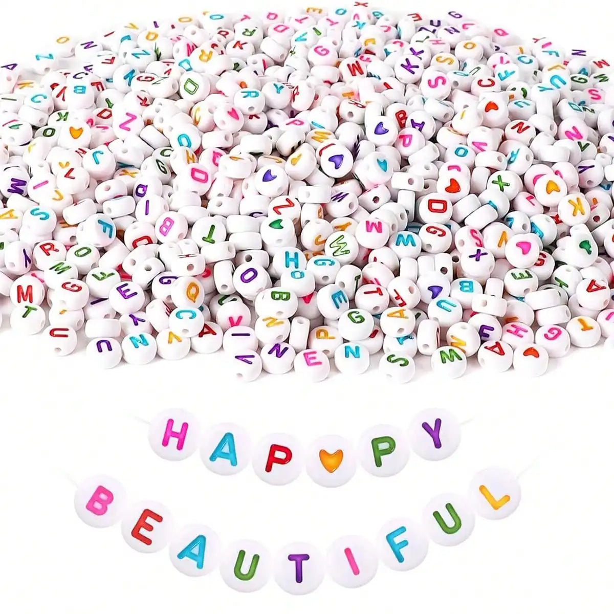 500/1000 PCS White Circular Colored Letter Acrylic Bead, Jewelry Production Bracelet Neckline Keychain DIY