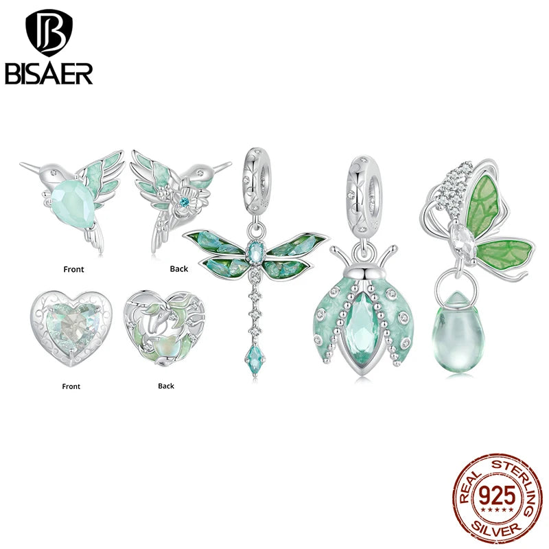 BISAER 925 Sterling Silver Oasis Butterfly Unicorn Ladybug Charms Perles Colibri Pendentif pour Femmes DIY Bracelets Fine Jewelry