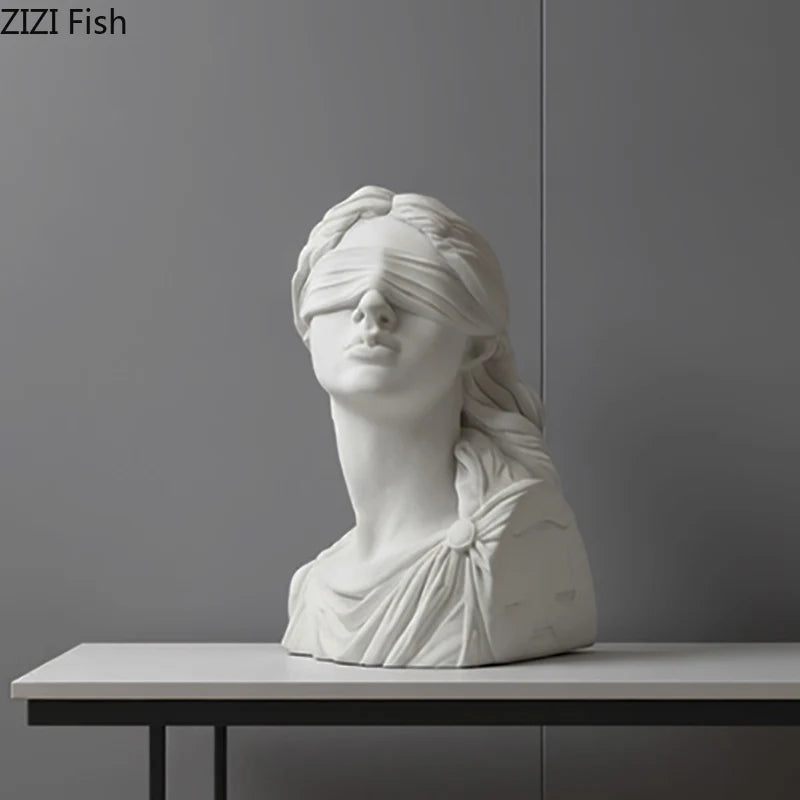 Goddess of Justice Themis Plaster Statue Desk Decoration Classical Artwork Half Body Characters Sculpture Room Aesthetic Decor