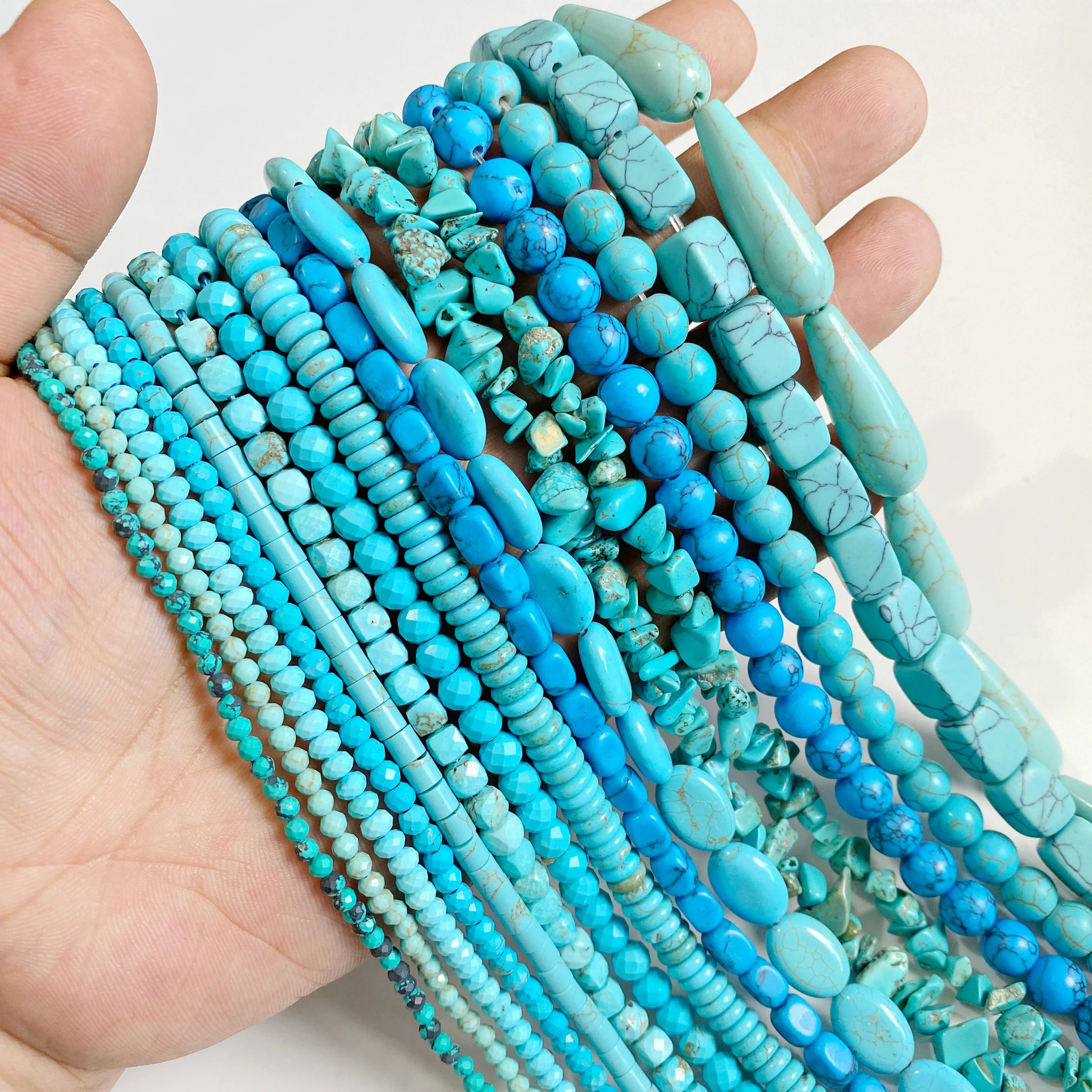 Wholesale Blue Turquoise Stone Beads Round Square Rondelle Irregular Loose Spacer Bead For Jewelry Making DIY Bracelet Necklace