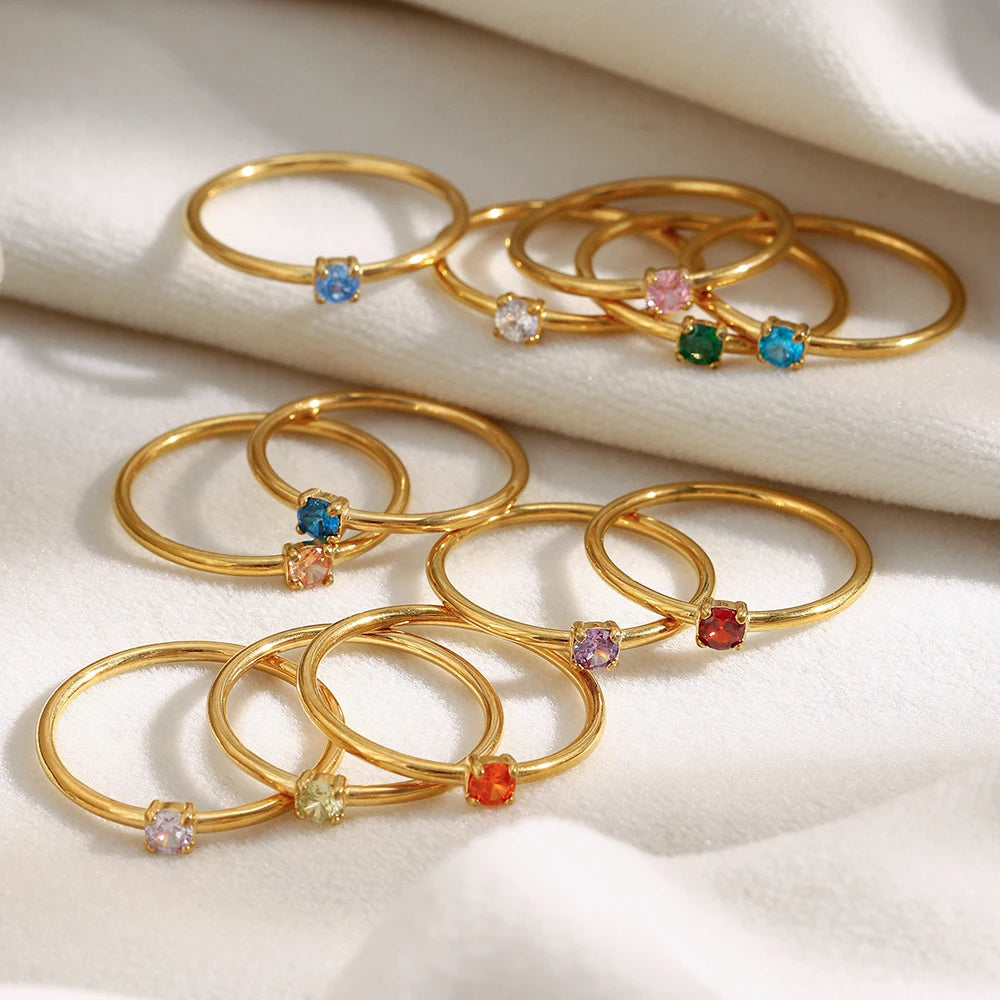 MamacitaSlay Stainless Steel Ring Thin Strip White Zircon Ring Glamorous Women's Classic Waterproof Jewelry High Quality Gifts