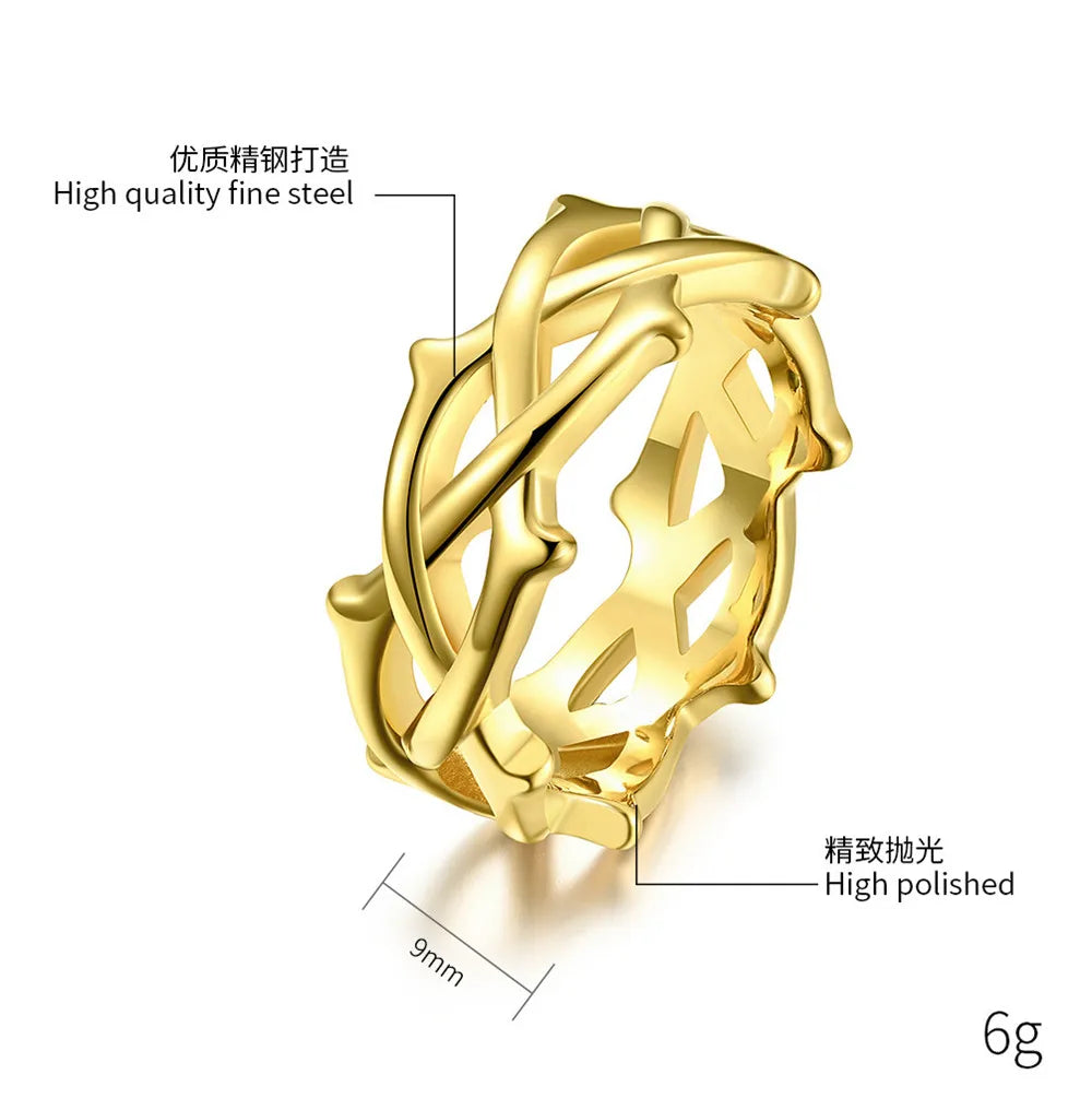 MKENDN 9MM Herrenring Dornenranke Edelstahl Ring Modischer Fingerring Geschenk für Männer Jahrestag Gothic Schmuck
