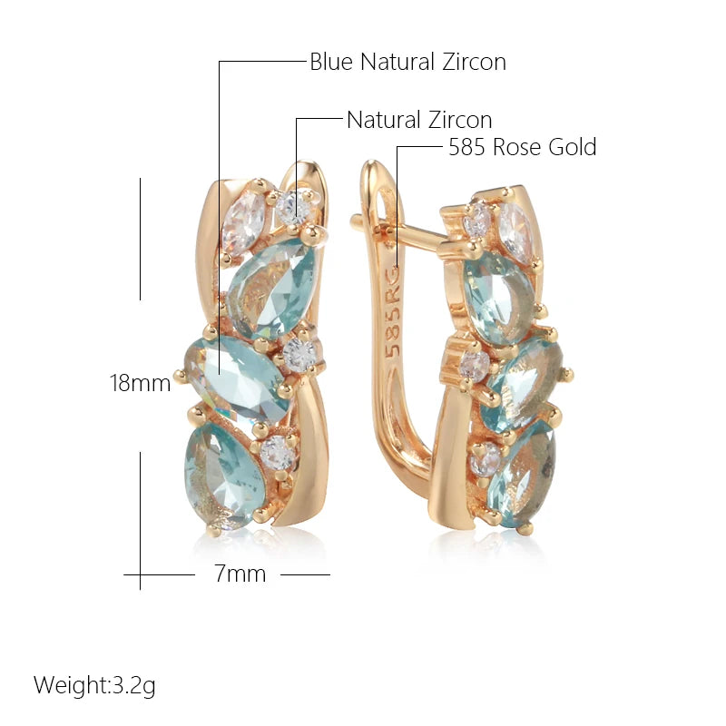 New 585 Rose Gold Drop Earrings for Women Delicate Cut Dazzling Blue Natural Zircon Bridal Wedding Jewelry Accessories - Madeinsea©