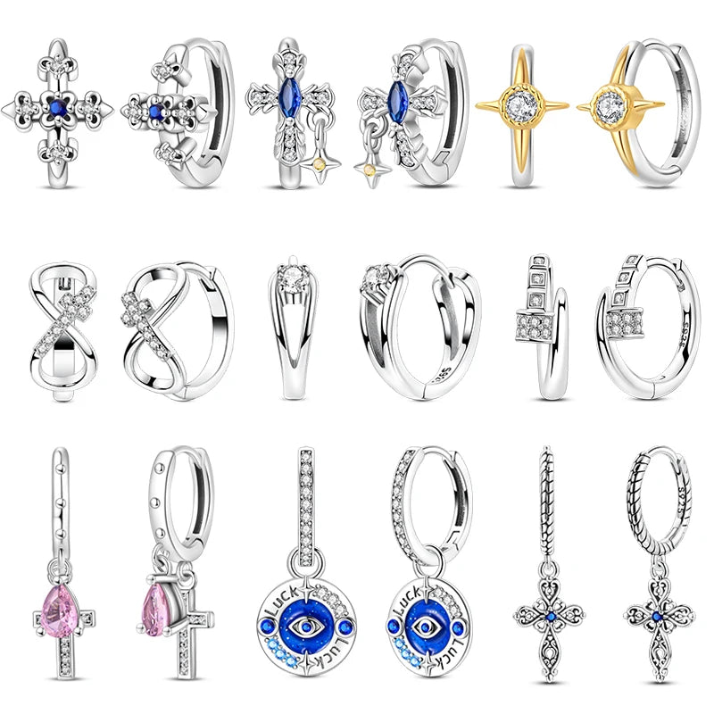 New Earrings 925 Silver Shining Baroque Style Retro Cross Hoop Earrings For Women Daily Wear Birthday Fine Party Jewelry Gift
