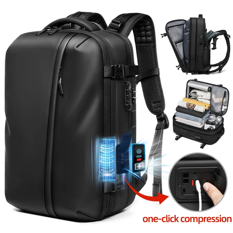 Men Travel Backpack One click start pump vacuum compression 17 inch Laptop Backpack Hiking Business 60L Extended school Backpack - Madeinsea©
