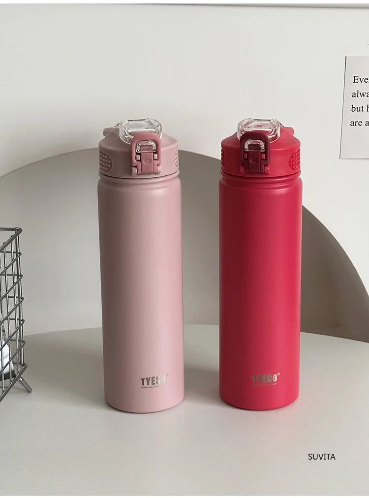 TYESO 600ML/750ML Thermos Water Bottle With Straw Stainless Steel Car Thermal Sports Cup Keeps Cold and Heat Thermal Travel Mug - Madeinsea©