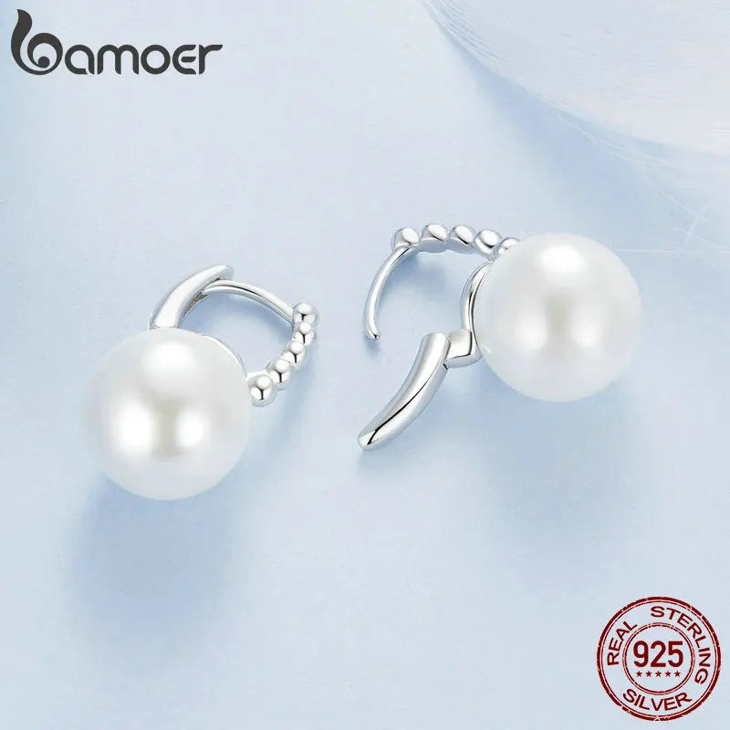 BAMOER Pearl Earrings for Women 925 Sterling Silver Hypoallergenic Pearl Earrings Dangle Earrings Elegant Jewelry BSE1077