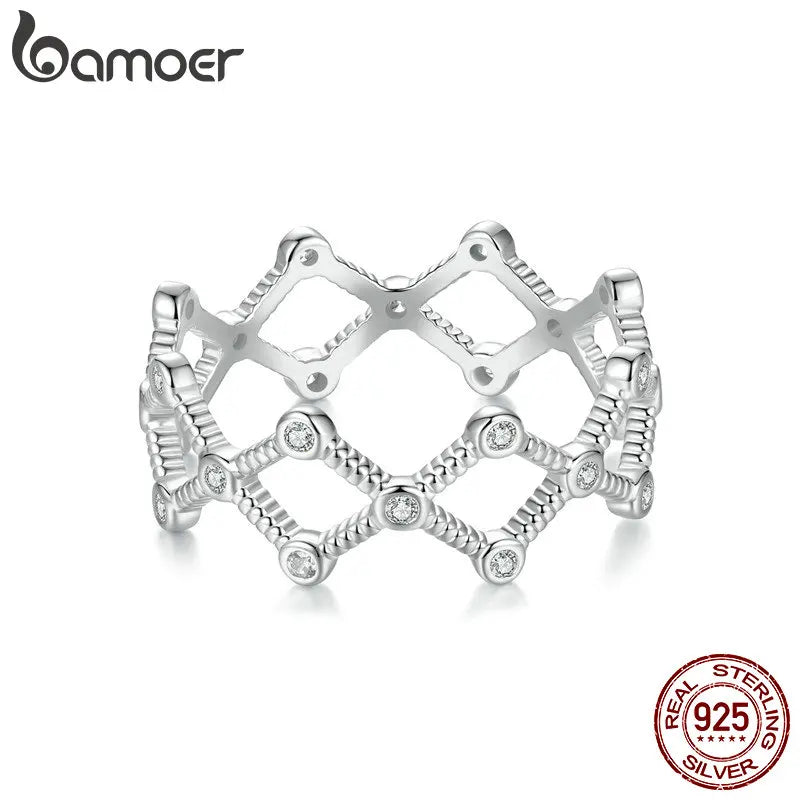 BAMOER Sterling Silber 925 Einfache Linie Fingerringe Zirkonia Ring für Frauen Statement Ring Schmuck Geschenk BSR594