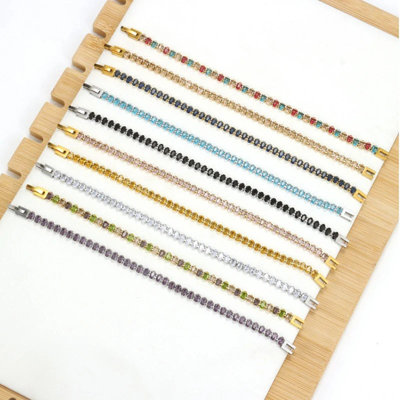 Iced Out Kristall Tennis Armband für Frauen Punk Hiphop Luxus AAA + Zirkonia Hochzeit Gold Farbe Hand Kette Schmuck