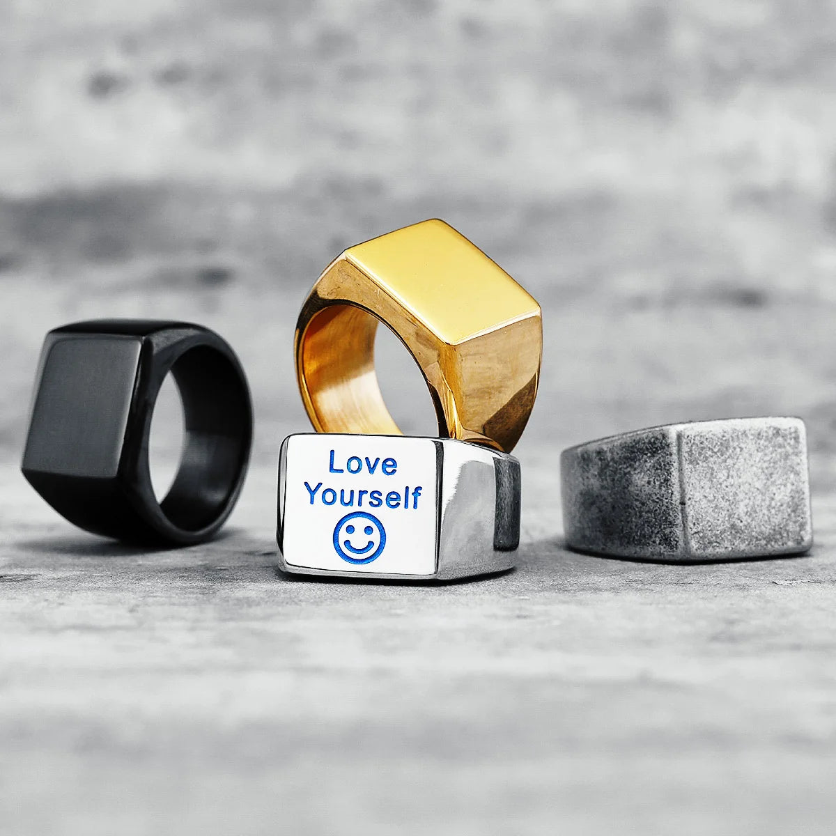 Square Custom Lettering Ring 316L Stainless Steel Personalized Men Women Rings Vintage Polished for Unisex Jewelry Best Gift