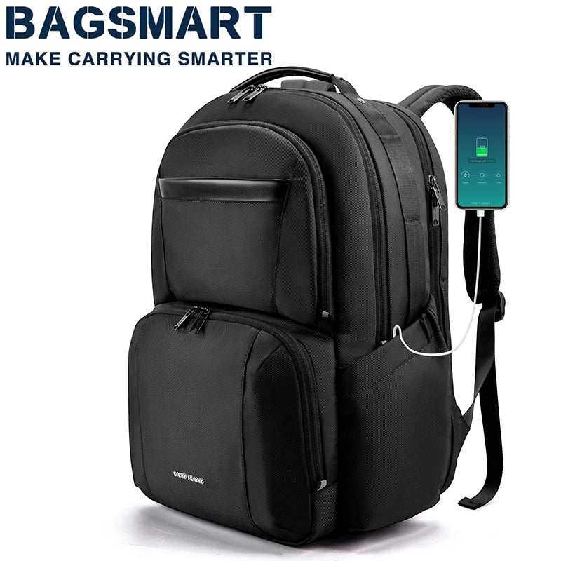 BAGSMART 40L Sac à dos étanche de grande capacité avec chargement USB pour ordinateur portable 17,3 pouces Sac de voyage d'affaires multifonctionnel pour hommes