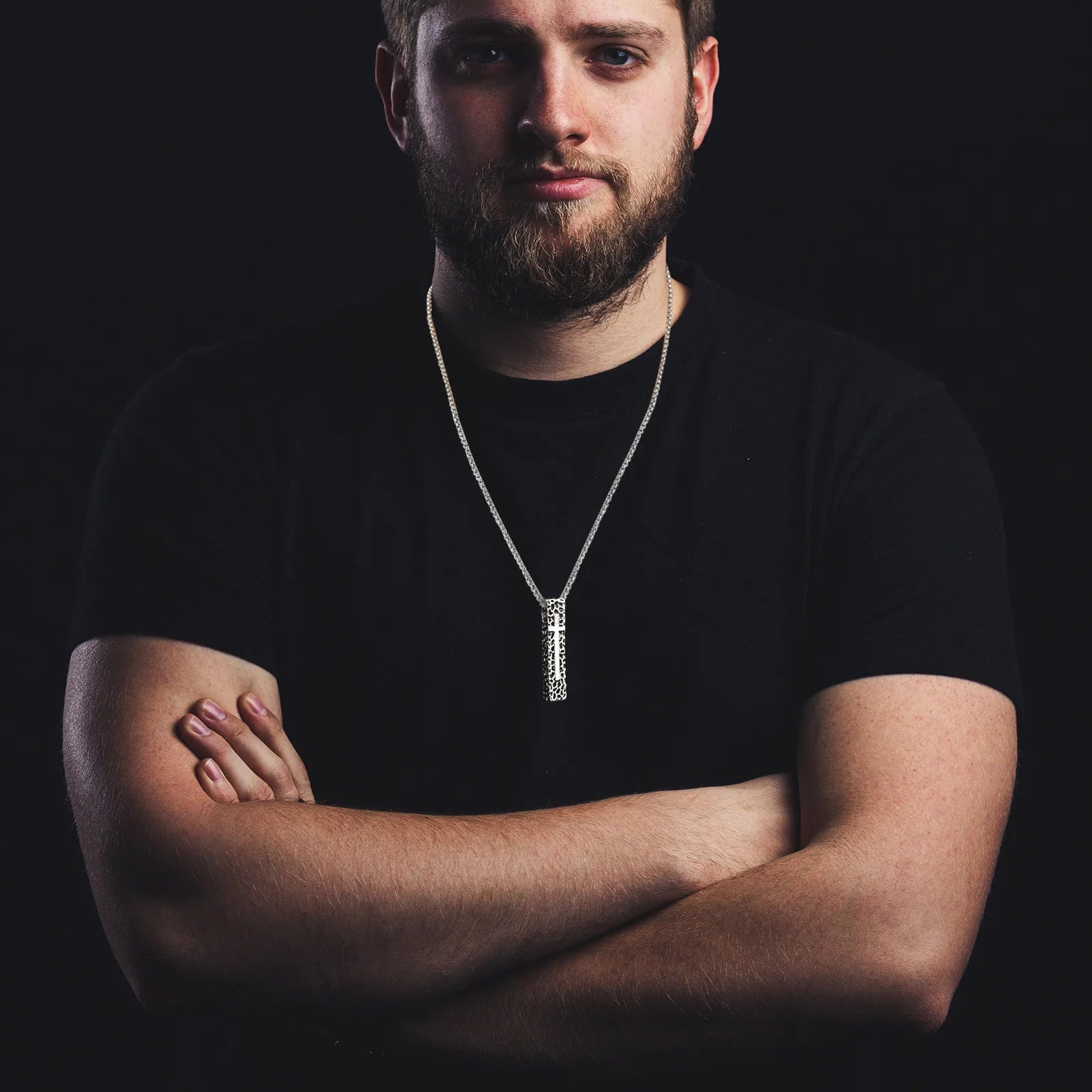 Vnox Pillar Shaped Cross Pendant Necklace, Unisex Rectangle Bar Necklaces, Cool Mens Womens Faith Jewlery Gift