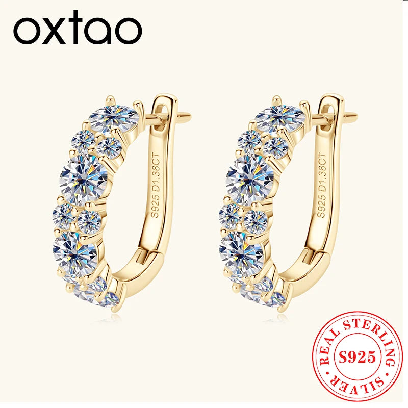 OXTAO D Color Moissanite Hoop Stud Earrings For Women 925 Sterling Silver Piercing Earring Fine Jewelry Gift GRA Certified