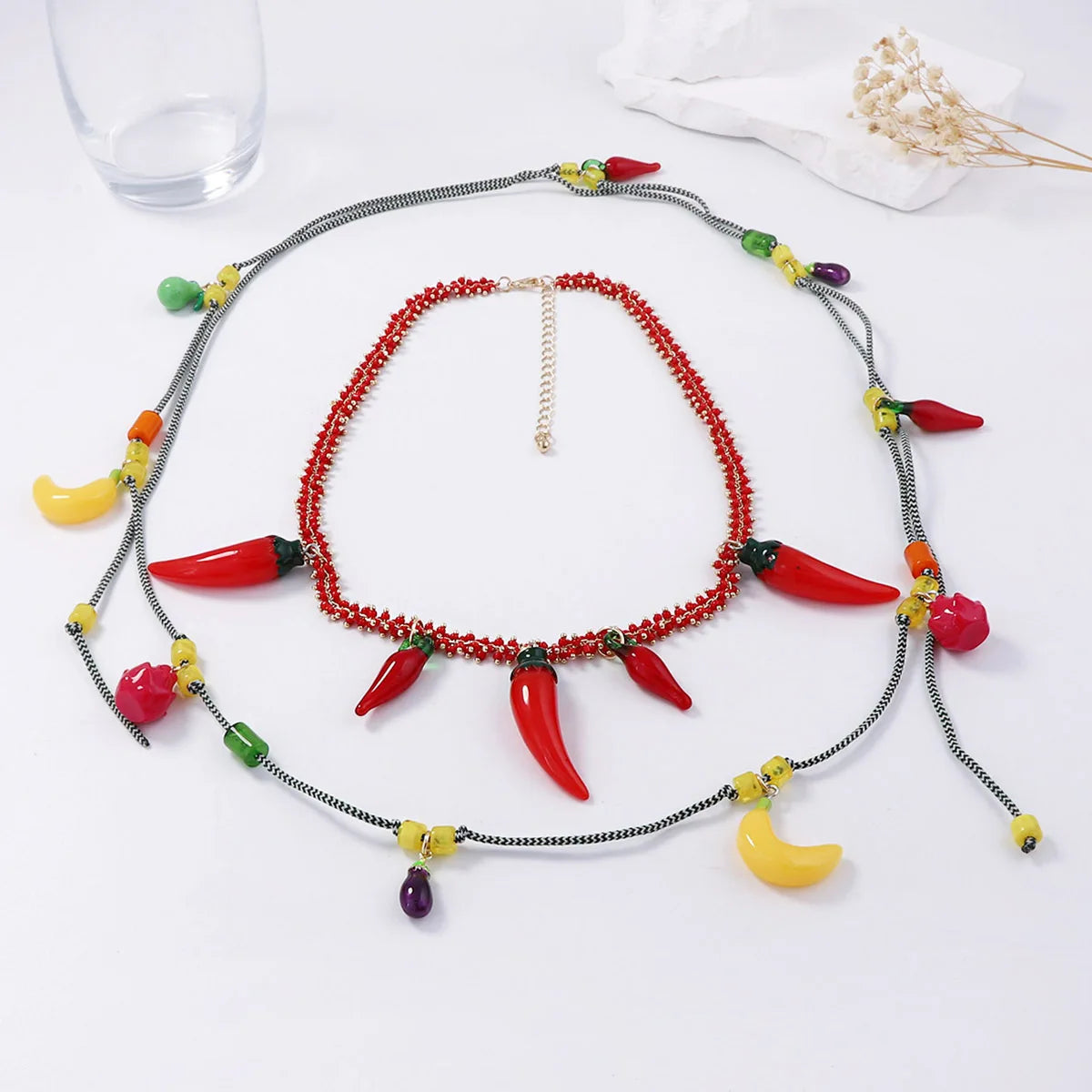 ZAA 2025 NEW Red Chain Chili Pendant Double-layer Necklace
