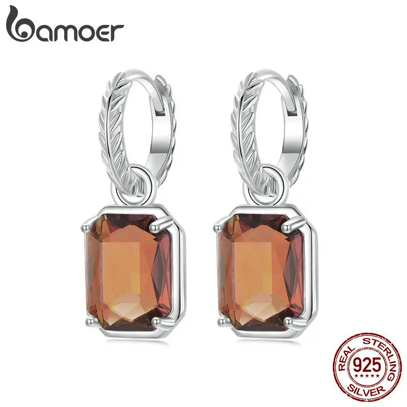 BAMOER Creolen aus massivem 925er Sterlingsilber, Herbst-Statement-Ohrringe, baumelnde Brautohrringe für Frauen mit Vergoldung für Abschlussball-Schmuck