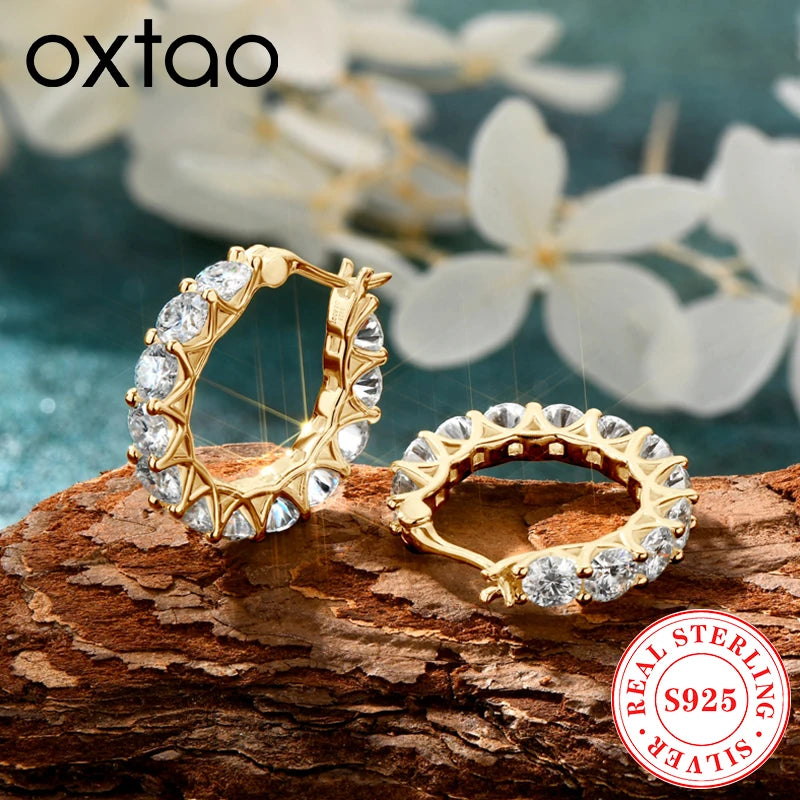 OXTAO GRA Certificated 3mm 4mm D color Moissanite Huggie Hoop Earrings for Women Real 925 Silver Wedding Fine Jewelry Gift