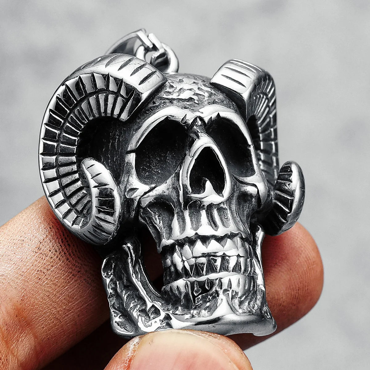 316L Edelstahl Satan Schädel Halskette Männer Ziegenhorn Anhänger Kette Vintage Punk Rock Hip Hop Rap für Biker Reiter Schmuck Geschenk