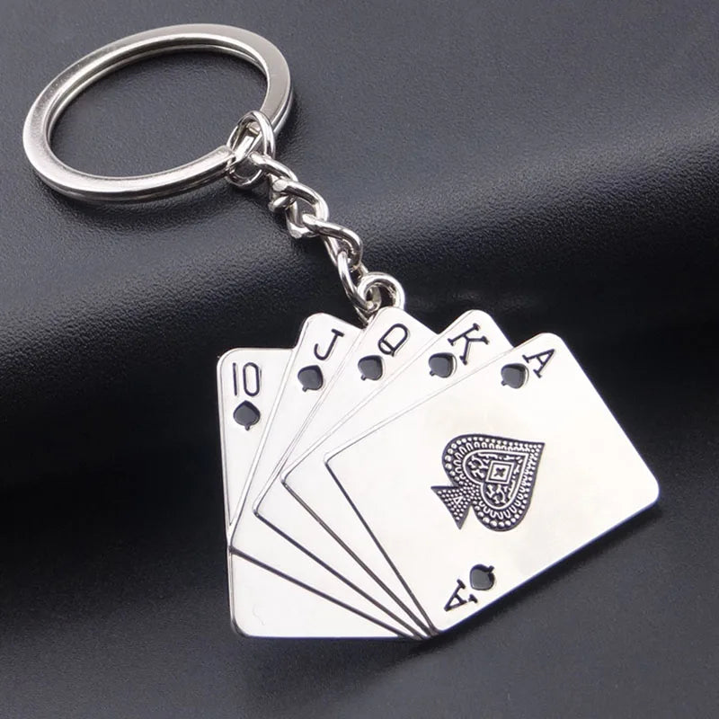 Unique Playing Cards Key Chain For Men Women Metal Holder Pendent Key Ring Leisure Bag Decoration Motorcycle Keyholder Gift
