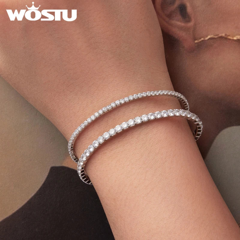 WOSTU 925 Sterling Silver Luxury Full-Pavé Bracelet zircons Sparkling Pull-and-adjust Bangle For Women Wedding Gift Fine Jewelry