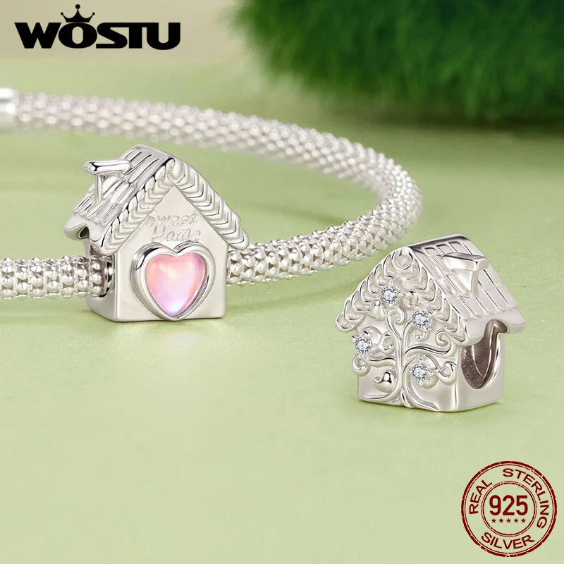 WOSTU 925 Sterling Silver Warm House Charm Baby Family Bear Pendant Love Cute Fit Original Bracelet&Necklace Fine Jewelry Gift